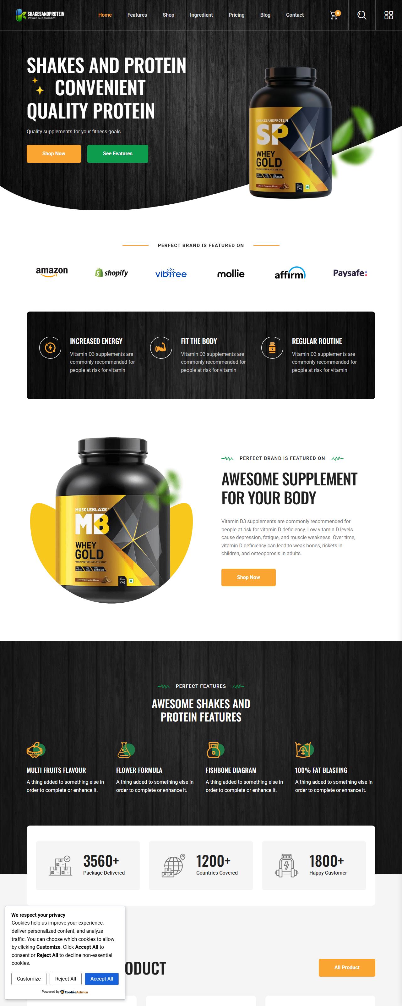 Preview of Shakes & Protein homepage